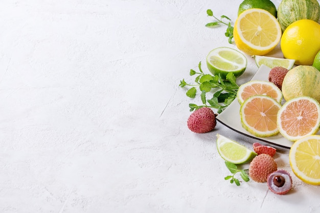 Variety of citrus fruits with tiger lemon