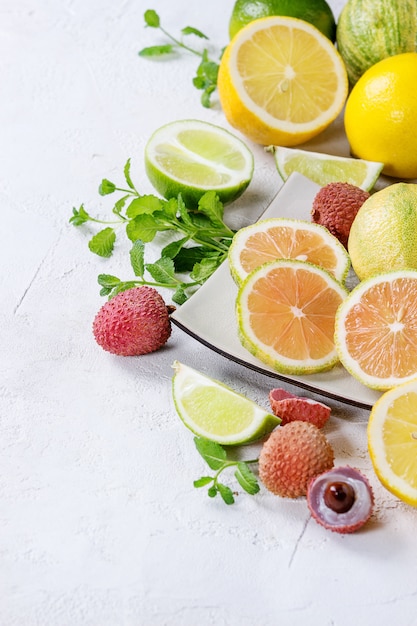 Variety of citrus fruits with tiger lemon