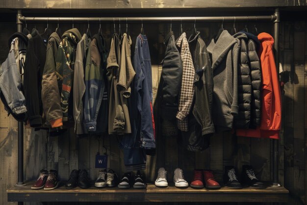 A variety of clothes hanging on a rack creating a colorful and dynamic display of fashion choices