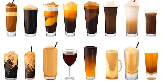 さまざまなコーヒードリンク 朝のさまざまなコーヒーカップのカプチーノ 生成AI