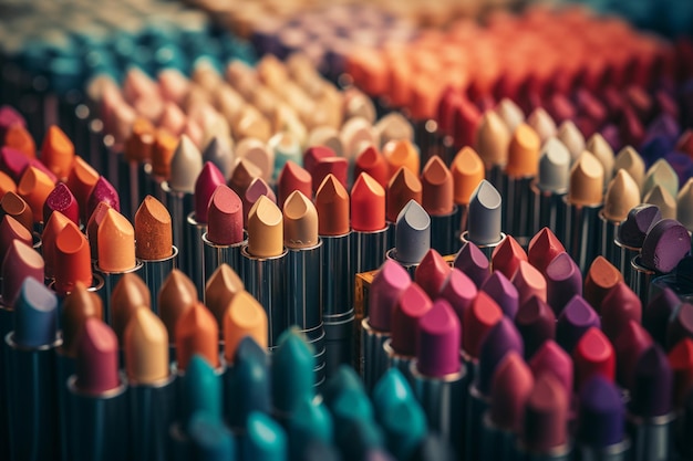 A variety of colored pencils are displayed in a store.