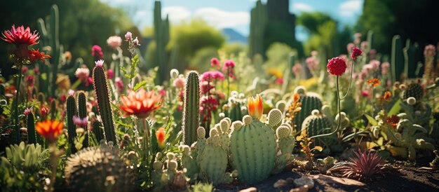 Photo variety of colorful cacti in the garden