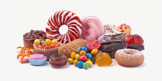 Photo a variety of colorful candies and donuts ideal for food and confectionery concepts