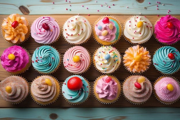 Variety of colorful cupcakes