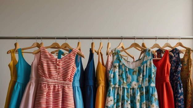 Variety of colorful dresses on a rack