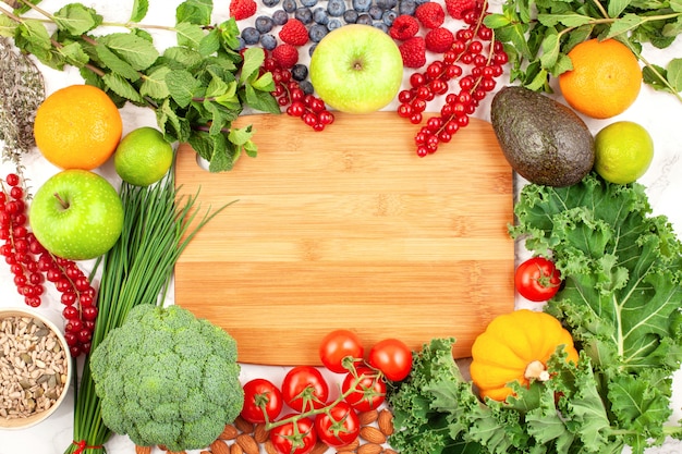 Variety of colorful fruits and vegetables