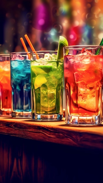 Variety of colorful green red and white beautiful alcohol sweet shooters shots cockt Generative AI