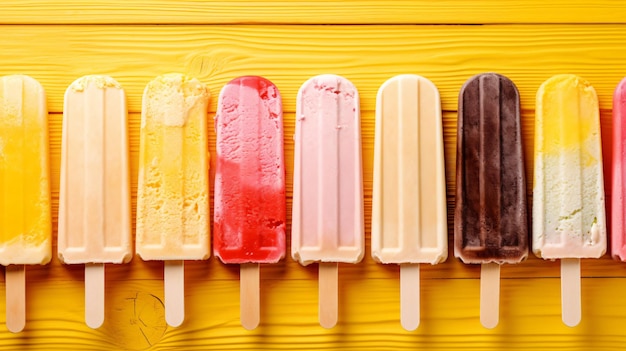 Variety of colorful summer popsicles and ice cream