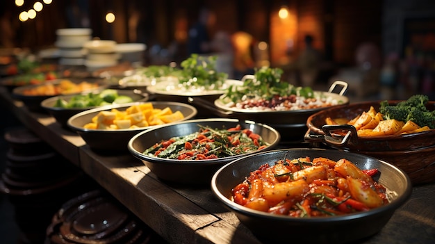 Variety of cooked curries on display at Camden Market in London