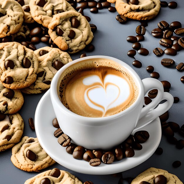 variety of cookies and coffee cup arrangements on a beautiful pate