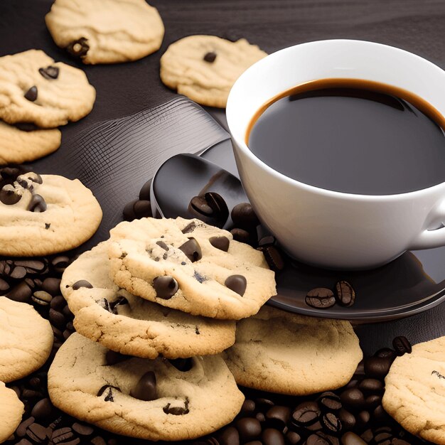 variety of cookies and coffee cup arrangements on a beautiful pate