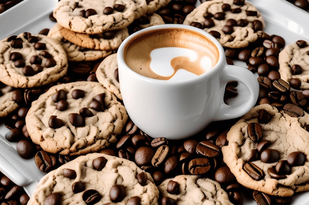 variety of cookies and coffee cup arrangements on a beautiful pate