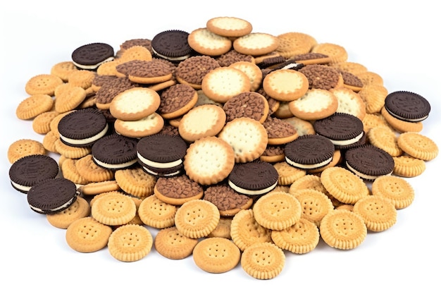 Variety of Cookies and Crackers on a White Background Generative AI