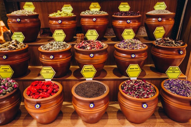 A variety of culinary seasonings in the eastern market