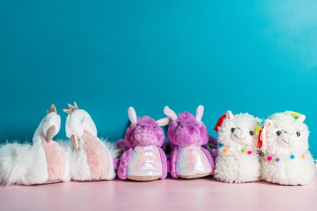Variety of cute soft 3d llama dragon and swan slippers