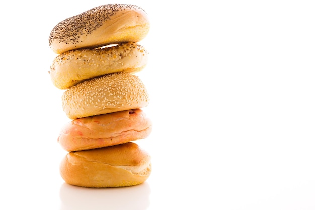 A variety of delicious, freshly baked bagels.