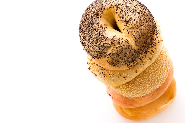 A variety of delicious, freshly baked bagels.