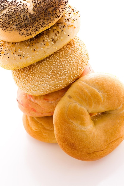 A variety of delicious, freshly baked bagels.