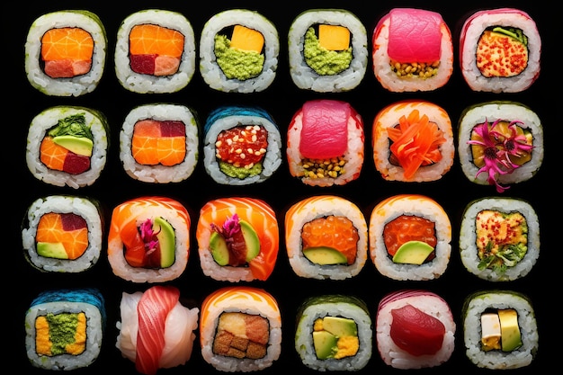 Variety of delicious sushi