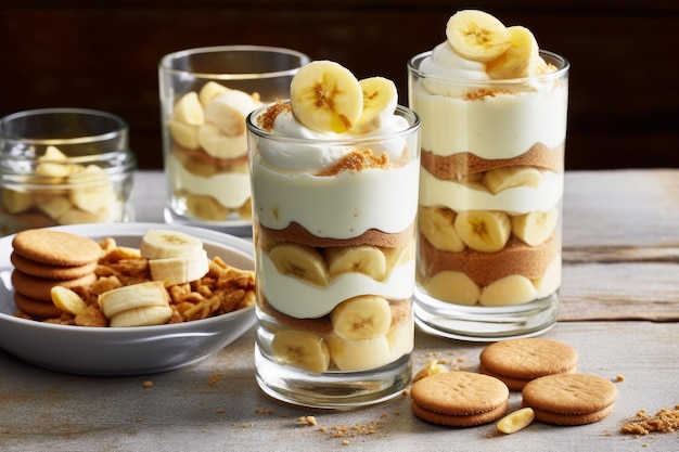 A variety of desserts are displayed on a table.