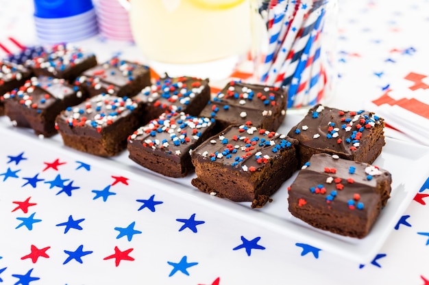 Variety of desserts on the table for July 4th party.