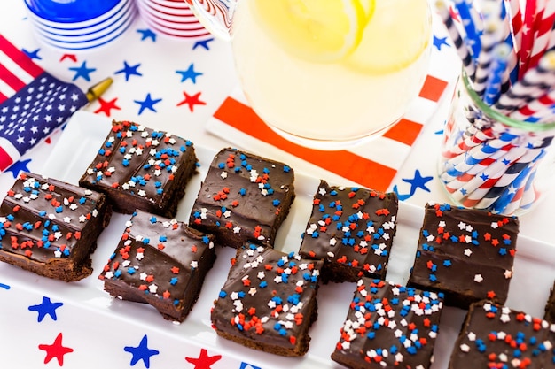 Variety of desserts on the table for July 4th party.