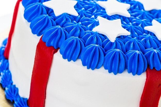 Photo variety of desserts on the table for july 4th party.