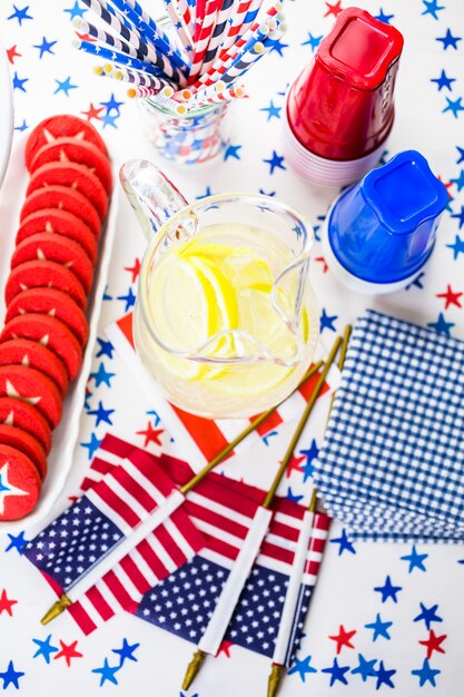 Variety of desserts on the table for July 4th party.