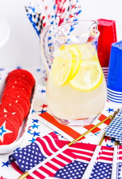 Variety of desserts on the table for July 4th party.