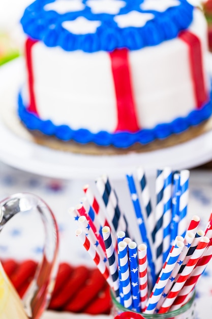 Variety of desserts on the table for july 4th party