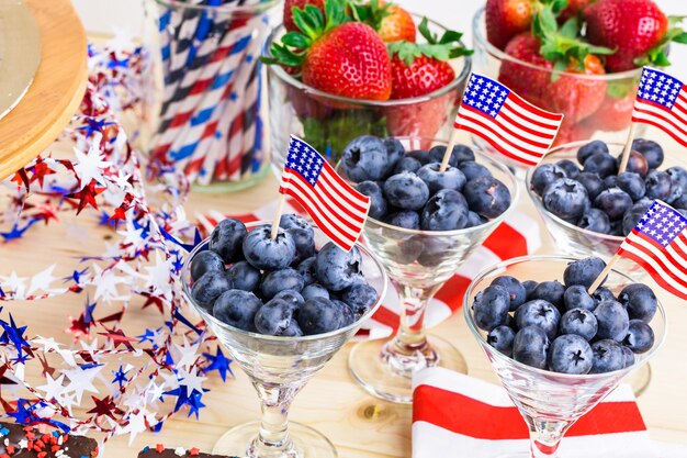 Variety of desserts on the table for July 4th party.