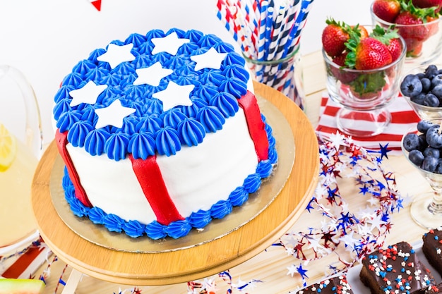 Variety of desserts on the table for July 4th party.