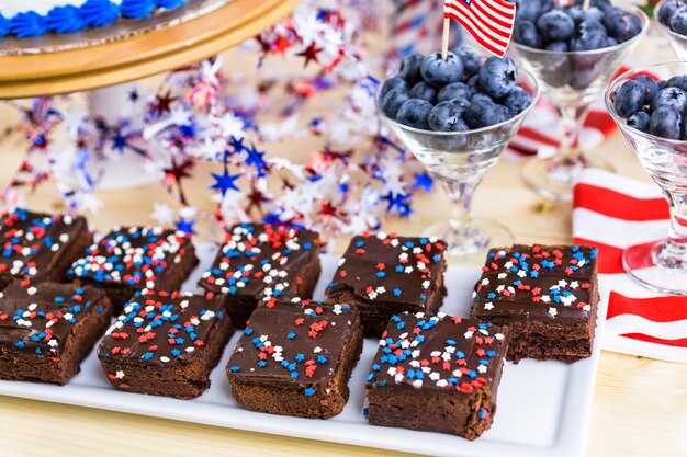 Variety of desserts on the table for July 4th party.