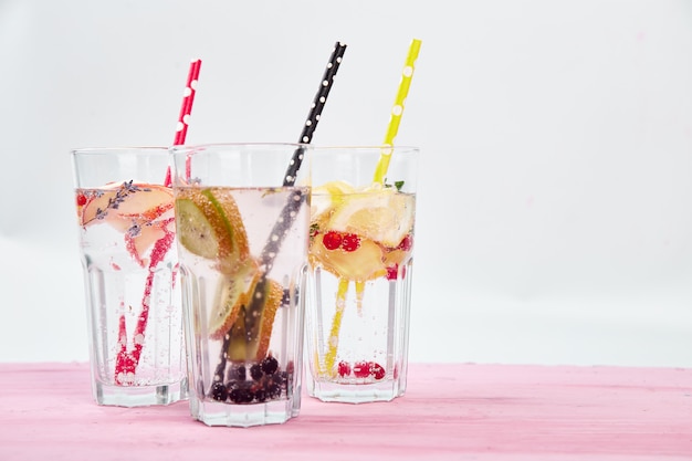 Variety of detox infused water in glasses