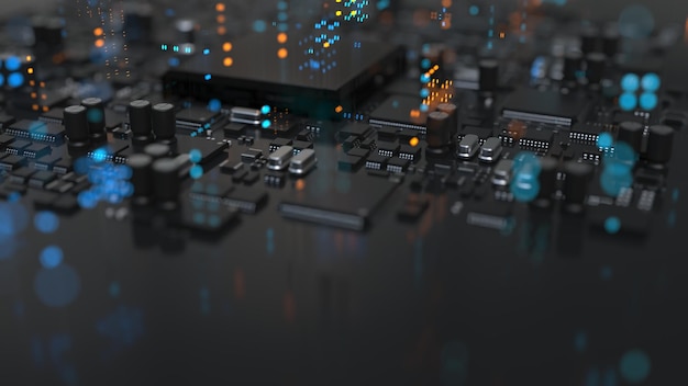 The variety of different types of chips and electronic components on the printed circuit board