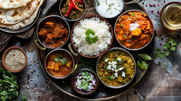 a variety of dishes including rice rice and vegetables