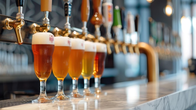 Variety of Draft Beers on Tap in Modern Bar Setting