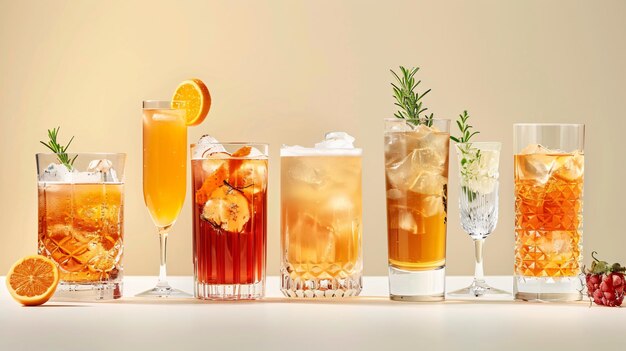 Photo a variety of drinks including strawberries lemon and orange