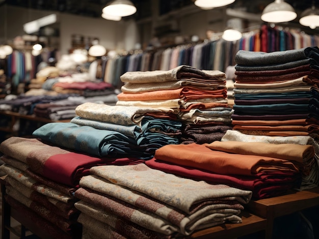 Variety of Fabrics in Textile Shop