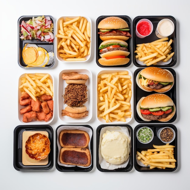 Photo a variety of fast food items including burgers fries and chicken nuggets