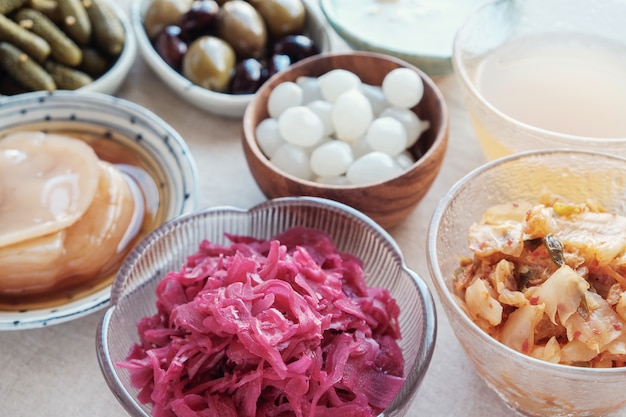 Variety of fermented probiotic foods for gut health