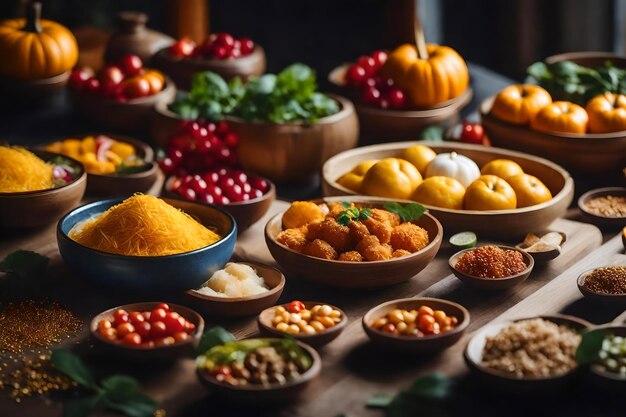 A variety of food including spices, herbs, and spices.