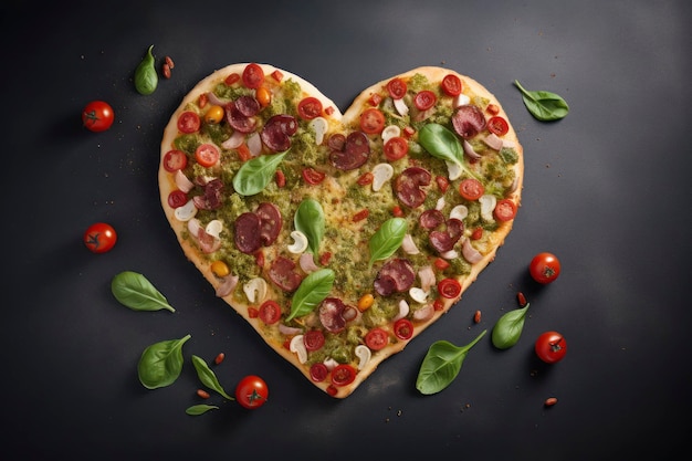 variety of food laid out in the shape of a heart for the Valentine's Day holiday on February 14