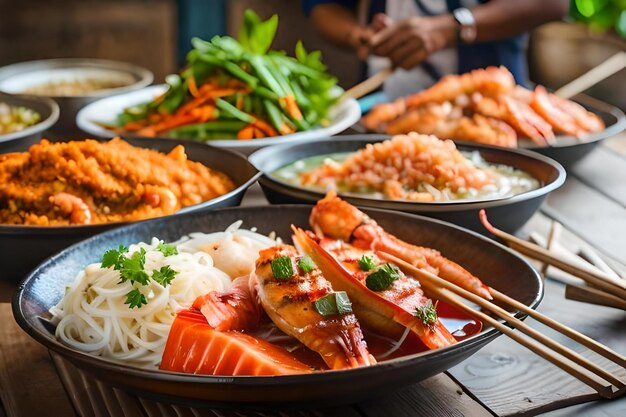 Premium AI Image A Variety Of Food On A Table With Chopsticks And Rice premium-ai-image-a-variety-of-food-on-a-table-with-chopsticks-and-rice