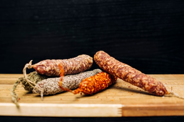 Variety of french dried sausages from Auvergne