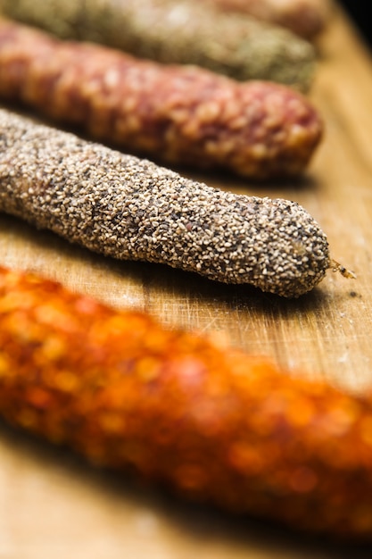 Variety of french dried sausages from Auvergne