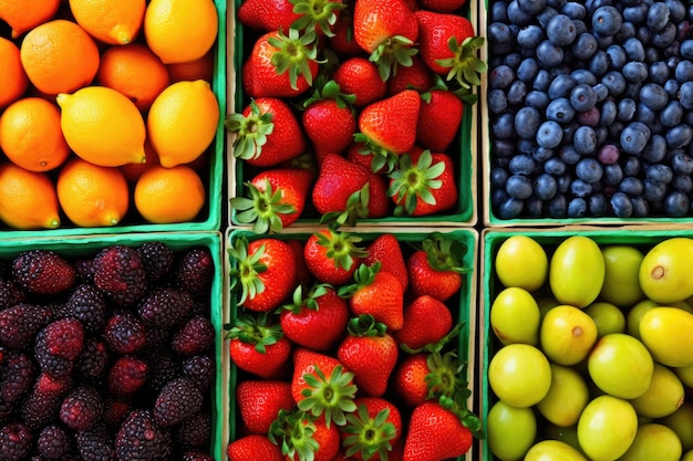 Разнообразие свежих ягод и фруктов