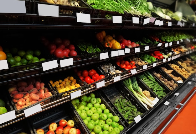 Variety of fresh fruits in supermarket