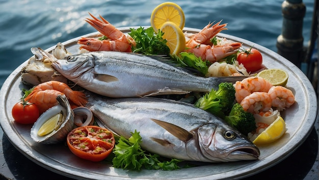新鮮な高級海産物のバラエティ 新鮮な魚と海産物