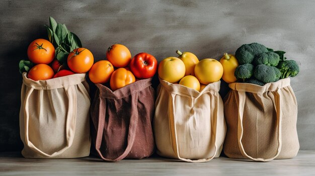 Photo variety fresh of organic fruits and vegetables in a bag